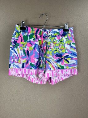 Lilly Pulitzer Neon Floral Drawstring Athletic Shorts - Pink, Blue & Green
